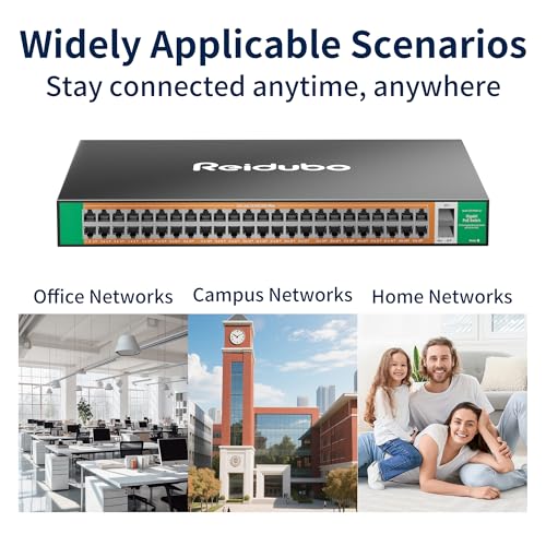 Image of Gigabit PoE Switch Unmanaged 48 Port with 2*1000Mbps SFP Uplink, Total 900W High Power PoE+ Network Switches, 802.3af /at, AI Watchdog Ethernet Switch
