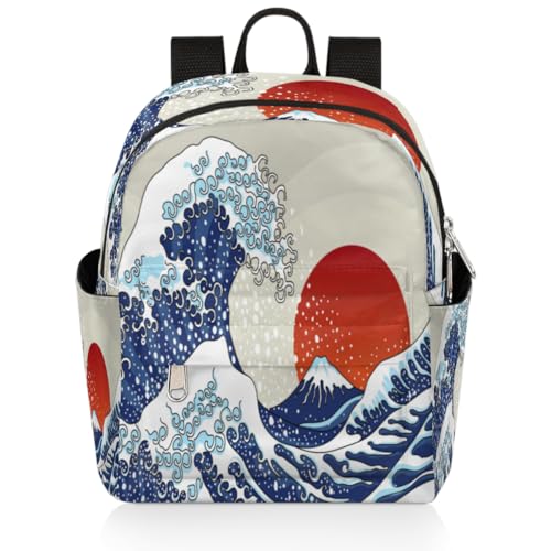 Sac à dos Vague Japonaise 6.3L, sac décontracté pour fille au motif artistique