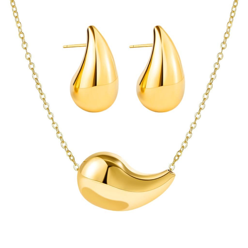 Venzina® Necklace Set for Women with Earrings Teardrop Studs Earrings for Women Adjustable Water Drop Pendant Gold Chain Necklace Jewellery Set Gift for Women and Girls - 3 Pcs (B0CZP14T42) Amazon Price History, Amazon Price Tracker