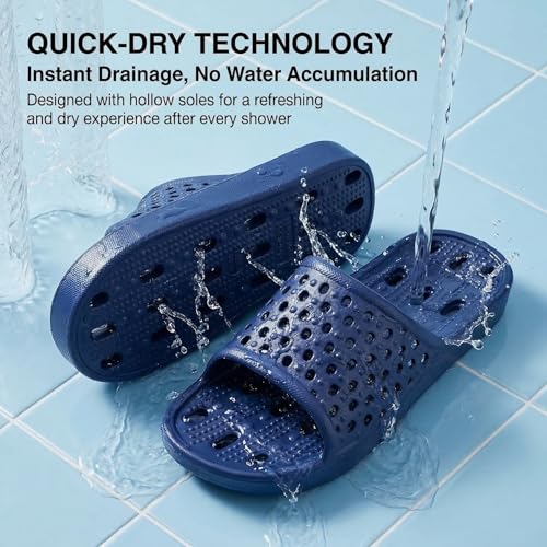 Image of clootess Shower Shoes Slide for Men and Women Holes Bath Slipper Bathroom Sandal Pool Gym College Dorm Non-Slip
