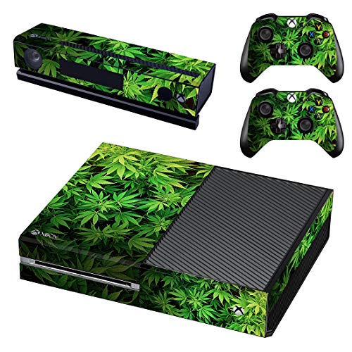 Image of Protective Vinyl Skin Decal Cover for Xbox One Green Leaf Weeds