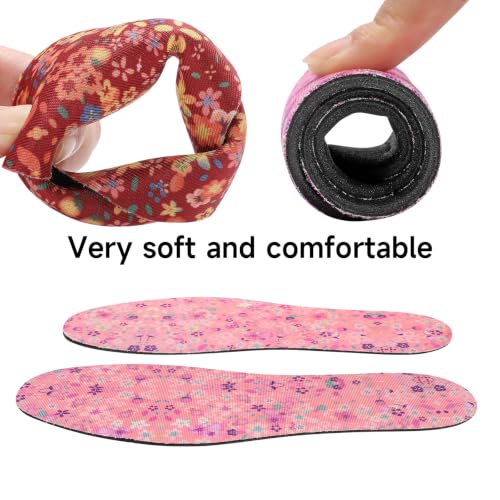 Image of 3 Pair Women No Show Socks Anti-Odor Sockless Shoe Insert Size 9-13 | Thin Shoe Insoles,Breathable,Comfort Barefoot Shoe Liner,Machine Washable,Moisture Control,Cute,Everyday Insole,Floral Print