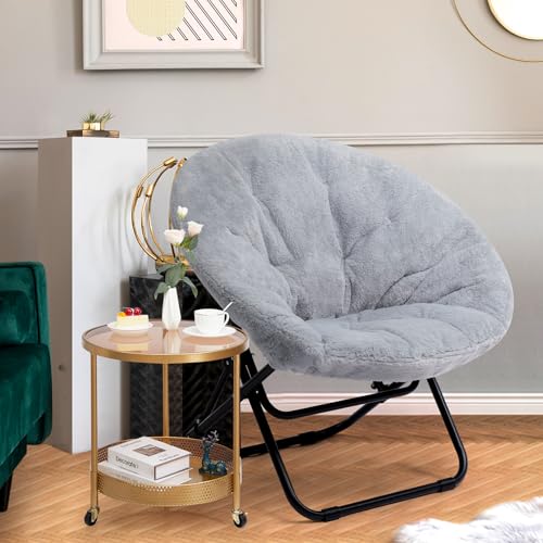 HollyHOME Klappbar Sessel Rund Klappsessel Wohnzimmer Ohrensessel Runder Loungesessel Mondsessel Relaxsessel Gemütlicher Lesesessel Schlafzimmer Plüsch, Grau