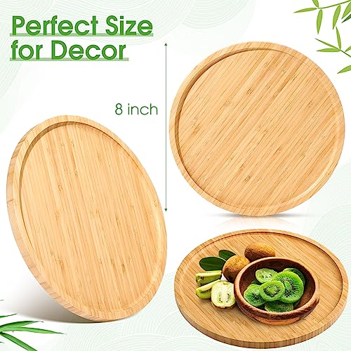 Meanplan Bamboo Tray - 5 Pcs Wood Plates, Round Charcuterie Board & Serving Platter with Rim for Kitchen, Fruit, Bread, Salad, Coffee Table, Home, Hotel, Restaurant (8 Inch) by Meanplan - Image 3