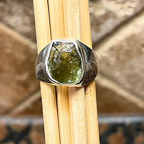 Natural Green Moldavite 925 Solid Sterling Silver Unisex Ring Size 10.5 #TOP2