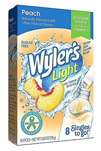 Wyler's Light Singles To Go Powder Packets, Water Drink Mix, Peach, 8 Packets per Box, 96 total Packets (Pack of 6)