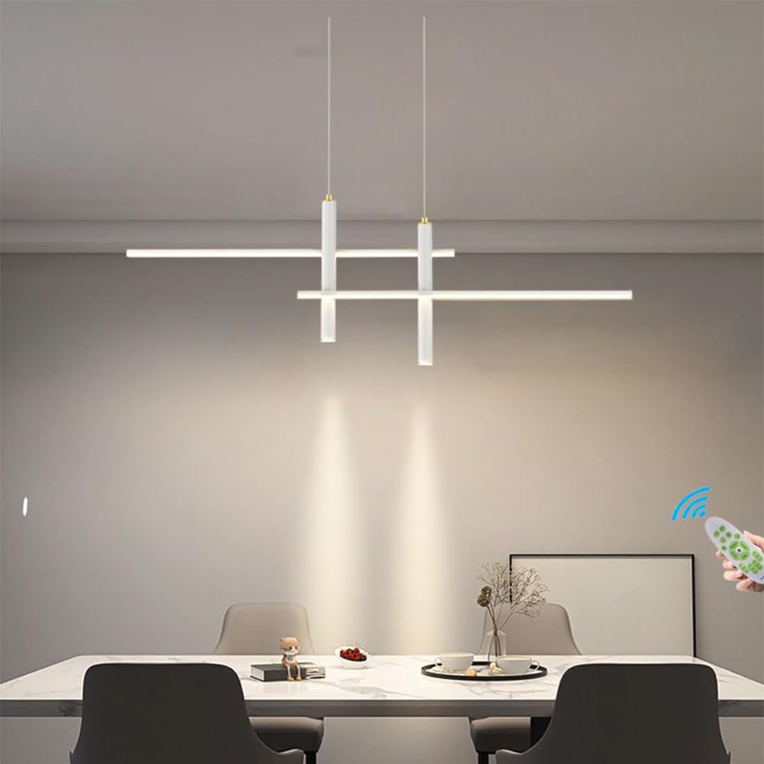 Moderna LED Lámparas Colgantes de Techo, Regulable con Control Remoto, 36W Lámpara Colgante Isla Cocina Altura Ajustable Diseño Lineal, para Salón Comedor Dormitorio Luz (Blanco, 120CM)