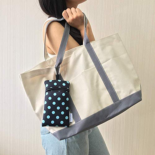 Image of Neoprene Neck Phone Sleeve Bag Pouch w / Clip (Black Turquoise Polka Dots) | Tainada small shockproof water-resistant, lightweight cellphone pocket holder carrier, w / adjustable lanyard and carabiner