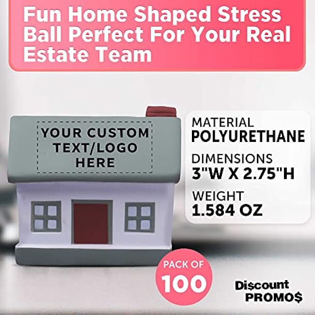 DISCOUNT PROMOS Custom House Squeeze Balls Set of 100, Personalized Bulk Pack - Perfect for Promotional Giveaways - Grey