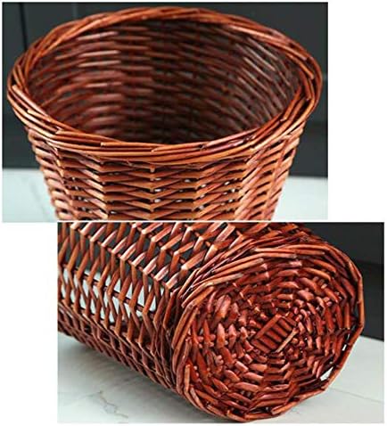 GLP Woven Wicker Trash Can Rattan Waste Paper Basket,Household Round Garbage Can Rubbish Bin Whitout Lid,Decorative Storage Basket for Bedroom Kitchen Office A