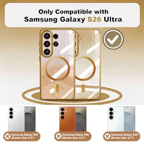 Image of Misscase for Samsung Galaxy S26 Ultra Case Compatible with MagSafe,Built-in Camera Lens Protector Full Protection Soft TPU Anti-Scratch Anti-Fingerprint Magnetic Glitter Slim Case Cover Gold