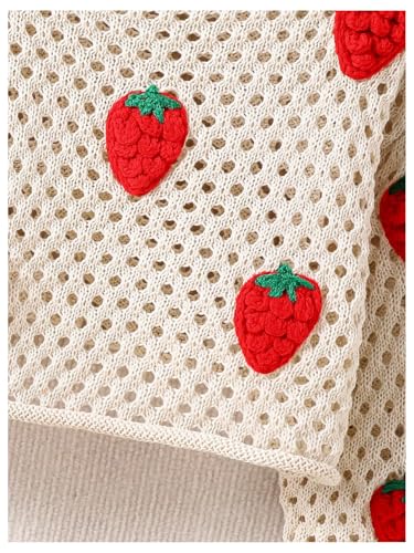SHENHE Girl's Hollow Out Crochet Knit Top Strawberry Sweater Crew Neck Loose Fit Sweater Pullover4