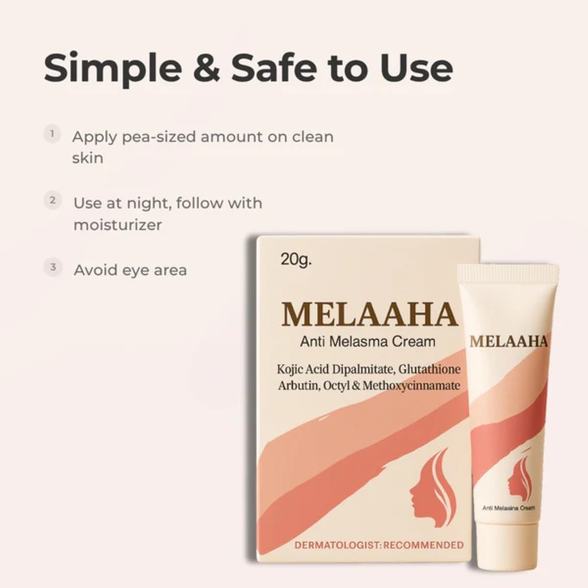 glutathione melasma cream MELAAHA™ Anti Melasma Cream with Kojic Acid, Glutathione, Arbutin & Octyl Methoxycinnamate | 20g | Dermatologist Recommended