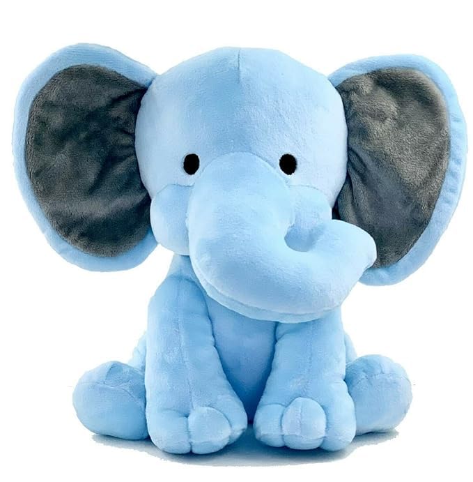 Image of SARO Elephant Sitting Plush Soft Toy Cute Kids Animal Home Decor Boys /Girls (Blue, 30 cm) | (Blue Elephant)
