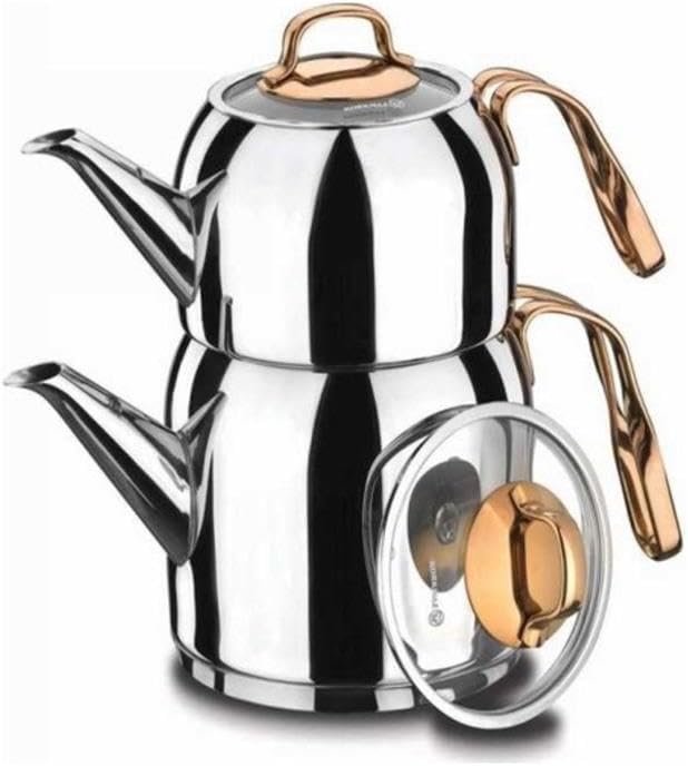 Korkmaz Rosanna Tri-Ply Bottom Stainless Steel Teapot Set | Sandwich Bottom Induction Compatible Teapot Set - KA192