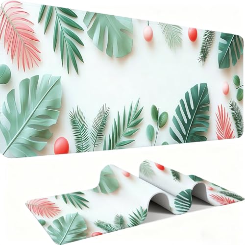 Large tapis de bureau avec base anti-dérapage et motif feuilles de plantes C0P6