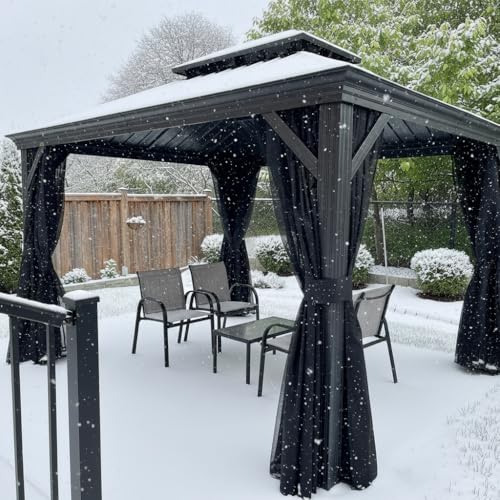PURPLE LEAF Tonnelle de Jardin Exterieur 3,65 x 3 m Pergola Aluminium avec Moustiquaire et Rideaux Pavillon de Jardin à Double Toit Acier Galvanisé, Gris