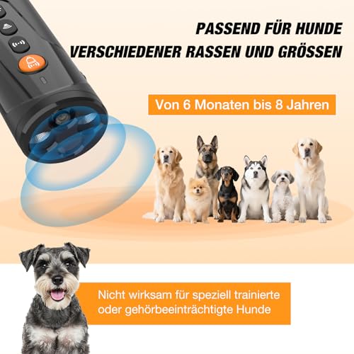 AOZOOM Ultraschall Anti Bell Gerät für Hunde, Handheld Ultraschall Hundegebell mit 4 Modi & LED, 15m Reichweite, Aufladbar & Sicheres & Effektives Bellstopp für Hunde Drinnen Draußen
