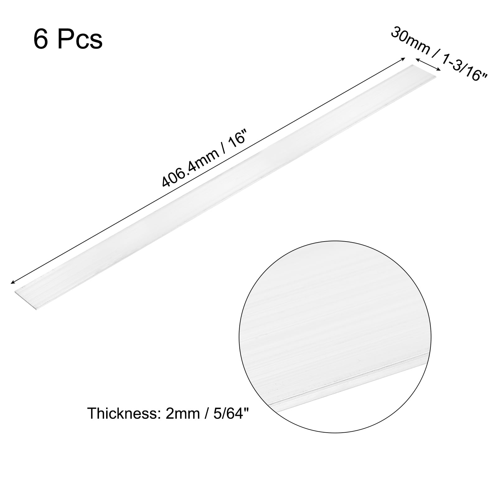 QUARKZMAN 6 Stück Alu Flachprofil 2 x 30mm Aluminium Leisten Flach 406.4mm Länge 6061 Quadratische Aluminium Profile Massiv Neu Walzlagersilber für Industriegebäude Konstruktion Silber