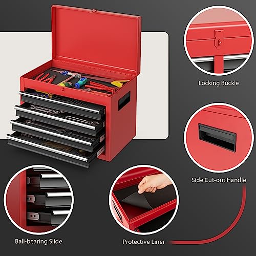 COSTWAY Large Rolling Tool Cabinet, 2-in-1 Detachable Metal Tool Chest with Drawers, Wheels, Handle & Hooks, Lockable Tool Box Trolley for Garage Workshop (5 Drawer with Adjustable Shelf, Red+Black) 7 COSTWAY Large Rolling Tool Cabinet, 2-in-1 Detachable Metal Tool Chest with Drawers, Wheels, Handle & Hooks, Lockable Tool Box Trolley for Garage Workshop (5 Drawer with Adjustable Shelf, Red+Black) - Image 7