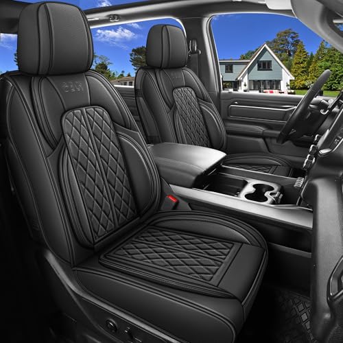 DuDuWang Car Seat Cover Custom Fit for Ford F150 2009-2026 Faux Leather Seat Cover Set Compatible with Regular Cab Super Cab Super Crew Pickup Truck Cushions (Black Front Seat)