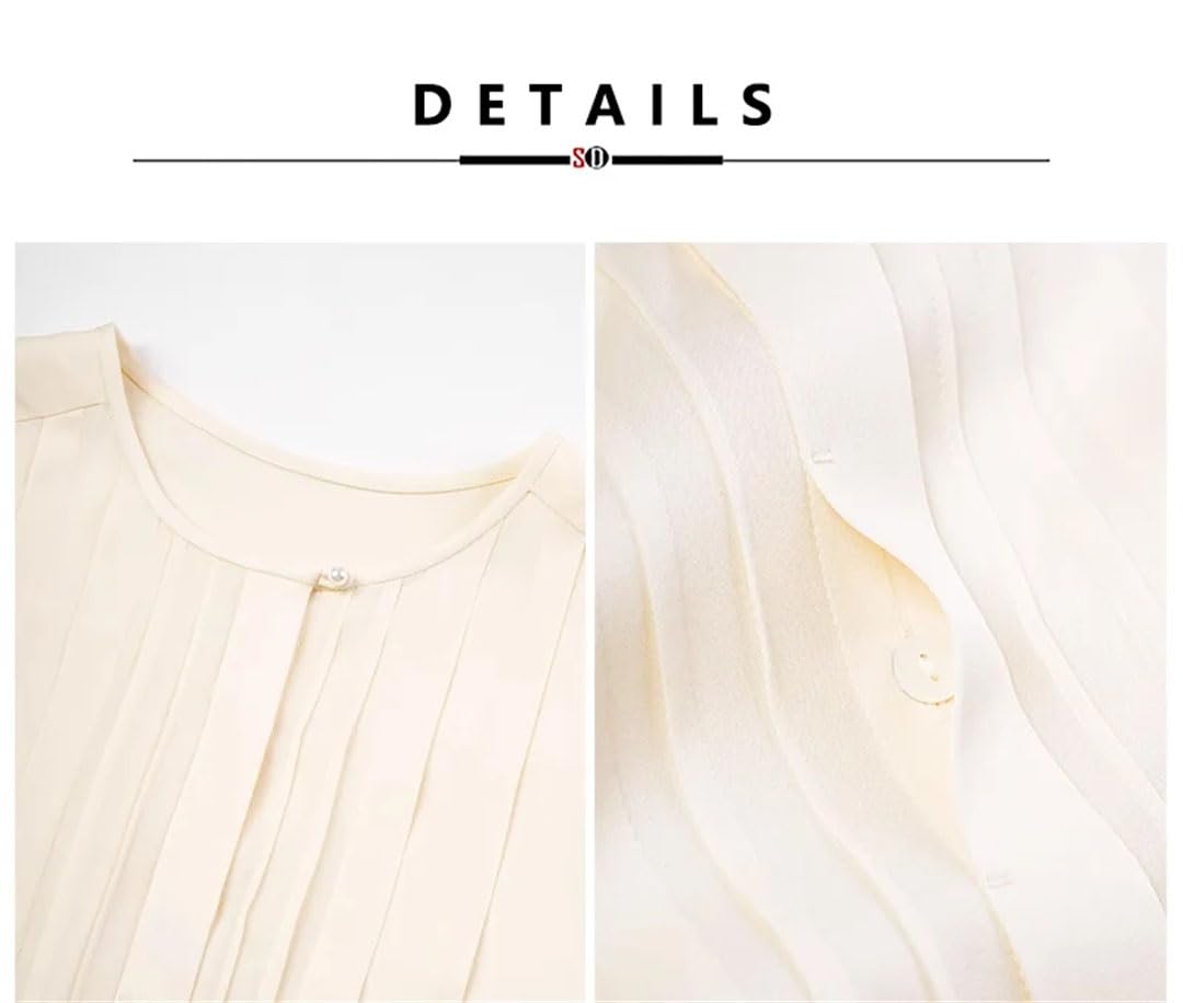 Camisas de seda satinada para mujer, cuello redondo, blusas elegantes para oficina