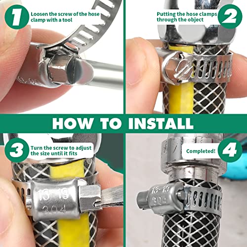 Ouru Hose Clamp-175Pcs Stainless Steel Hose Clamps Assortment Adjustable 1/4"-2"(6-51Mm) Worm Gear Hose Clamp,Heavy Duty Small Hose Clamps For Automotive,Pipe,Radiator Plumbing,Fuel Line thumb #5
