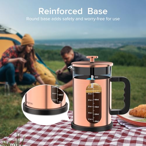 QUQIYSO French Press Coffee Maker 51oz 304 Stainless Steel French Press with 4 Filter, Borosilicate Glass Coffee Press