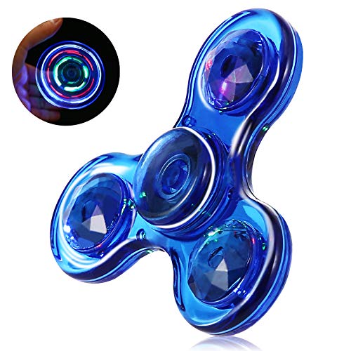 SCIONE Fidget Spinners,LED Light up Clear Fidget Toys, ADHD Anxiety Toys Stress Relief Reducer Spinner for Kids (Blue)