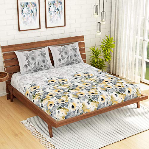 Image of Spaces Atrium 144 TC 100% Cotton Queen Size Double Bedsheet with 2 Pillow Covers ( 88 inch X 108 inch Inches) - Gold (ATR-5)