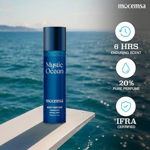 Image of Mocemsa Mystic Ocean Pour Homme Body Perfume for Men | Fresh Marine & Aquatic Fragrance | Long-Lasting No Gas Deodorant | Everyday Office & Summer Scent | Premium Men's Body Spray | 150ml