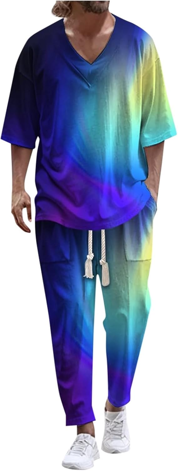 Amazon.com: Men's California Print Tracksuit 2 Piece V Neck