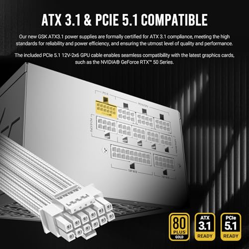Image of ANTEC GSK850 V2 White ATX3.1, 750W Full Modular PSU, 80 Plus Gold Certified, PCIE 5.1 Support, PhaseWave Design, Zero RPM Manager, 120mm Silent Fan, 10-Year Warranty, Braided Cable