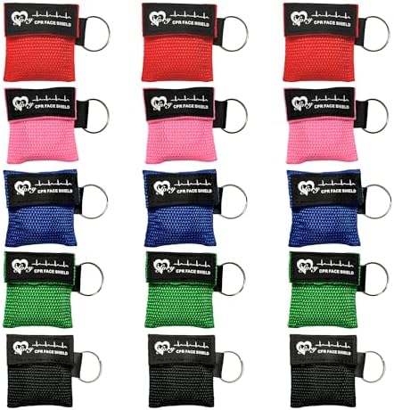 15 Pcs CPR Pocket Mask with One Way Valve, CPR Breathing Barriers Face Shield, Disposable CPR Pocket Mask Keychain
