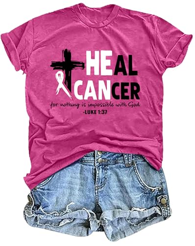 Breast Cancer Shirts for Women: Heal Cancer Pink Ribbon T-Shirt Breast Cancer Awareness Tee Shirts
