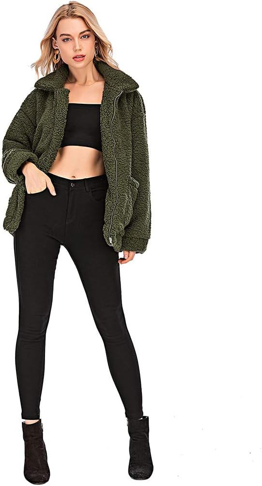 YYW Jackets for Women,Casual Fleece Fuzzy Faux Shearling Warm Winter Oversized Outwear Jackets Shaggy Coat - Image 5