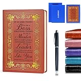 Brown A5 Boss Appreciation Gift Faux Leather Vintage Notebook Retirement Gifts,Hardcover Executive Notebook for Women Men,200 Pages 100 Gsm Thick Ruled Paper With Pen,Going Away Gifts for Boss Leader Mentor (Boss Brown)