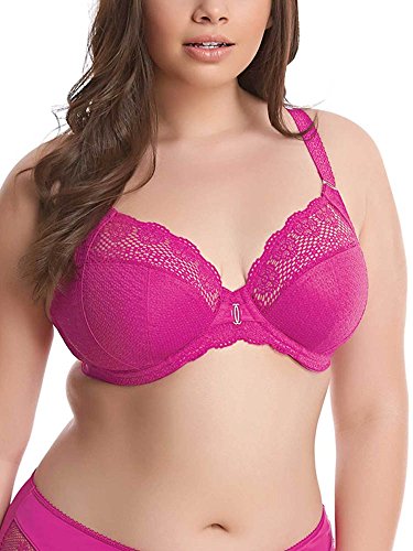 Elomi Women's Plus Size Carmen Underwire Plunge Bra with Stretch Lace, Passion, 42DD