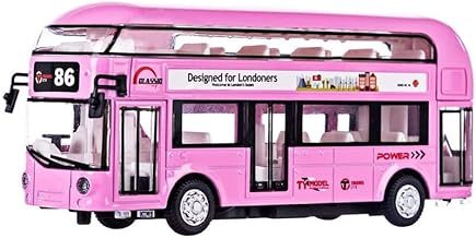 Diecast Metal Alloy Bus Toys Double Decker London Bus Light and Music Open Door Bus for Kids (Pink)