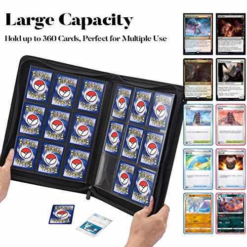 Fabmaker 9 Pocket Card Binder, Premium 360 Pockets Trading Card Binder, Durable Pu Zip Binder For Cards, Side Loading Card Folders, Sleek Card Book, Card Album For Mtc, Tcg, Game Cards, Sports Cards #TOP2