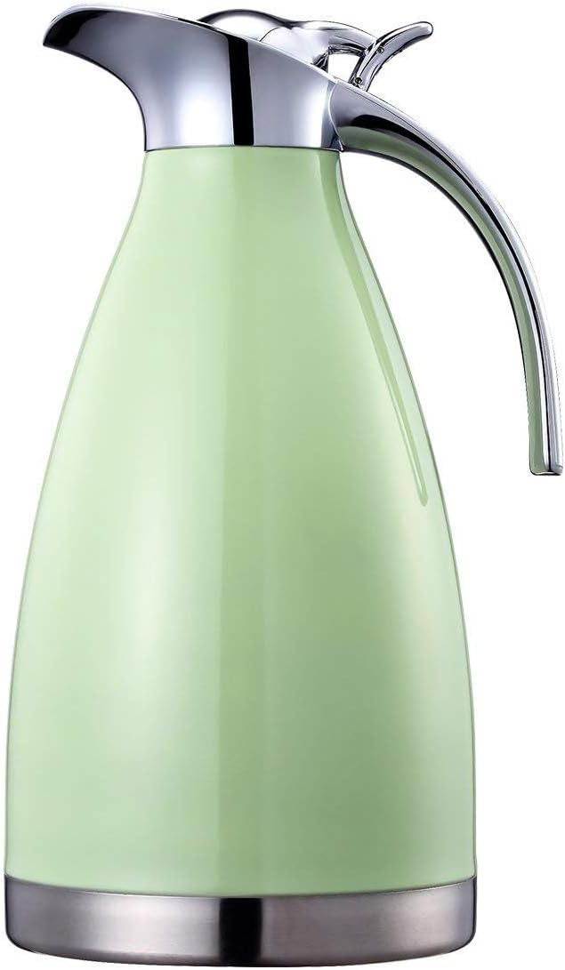 Bonnoces 68 Oz Stainless Steel Thermal Carafe - Double Walled Vacuum Insulated Thermos/Carafe with Lid - Coffee/Tea Carafe Heat & Cold Retention - 2 Liter (Green)