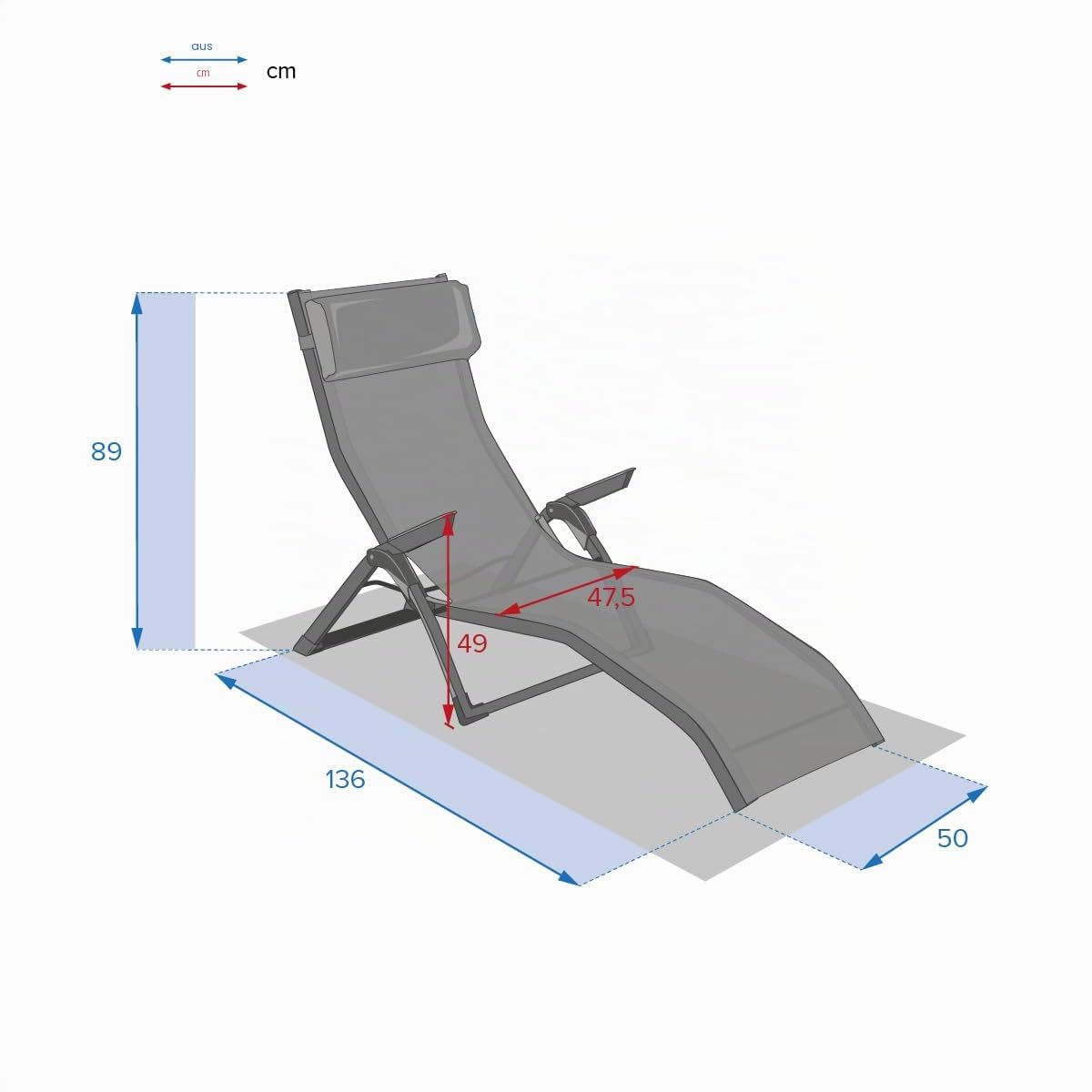 Hespéride - Decima Sonnenliege, Graphit/Türkisblau, korrosionsbeständiges Aluminium, faltbar, stapelbar, verstellbar - für Garten, Terrasse, zum Sonnenbaden