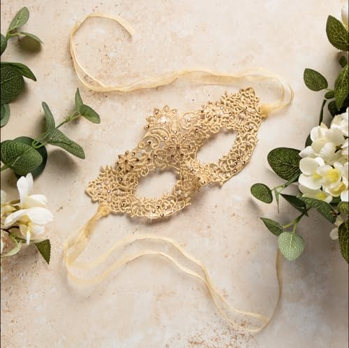 The Lace Mask Co. Luxury Womens Lace Masquerade Prom Halloween Carnival Mask Ball (Crystal Gold)