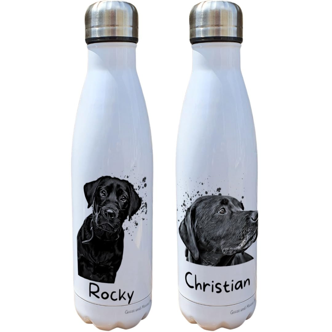 Black Labrador Dog Insulated Bottle Personalised - Gift for Dog Owners & Lover - Personalised Dog Thermal Flask - Stainless Steel Water Bottle (Christian)