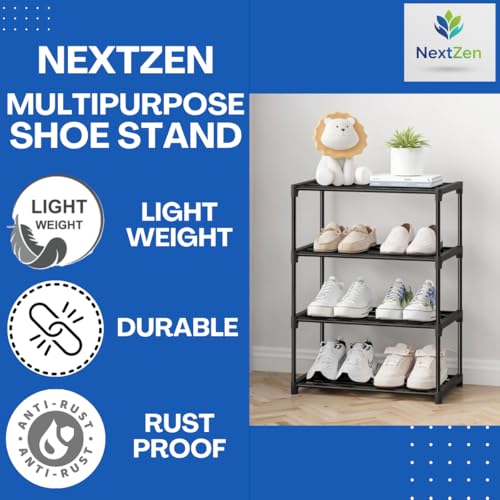 Image of NextZen Shoe Rack 4 Layer, Multipurpose Shoe Stand & Organizer Rack | Premium Plastic Multipurpose Shoe, Cloth & Book Storage Shelf for Home, Balcony, Living Room & Workspace