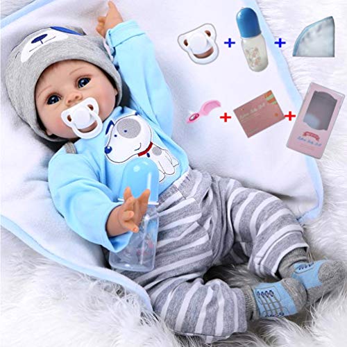 Antboat Muñecas Reborn Bebé Niño 22 Pulgadas 55cm Silicona Suave Vinilo Natural Hecho a Mano Ojo Azul Reborn Niño Juguetes para Bebés Recién Nacidos Reborn Doll