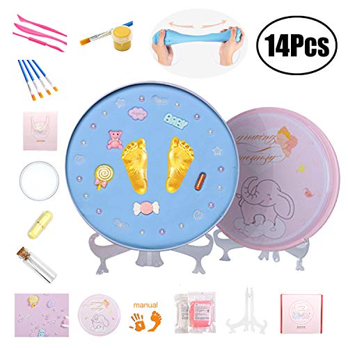 LuLyL Kit de Souvenir d'empreinte de bébé d'empreinte de Main de bébé Nouveau-né pour Hommes et Femmes, Pot d'empreinte de Main Facile à Utiliser, Douche de bébé et Cadeau de Nouveau-né (Bleu)