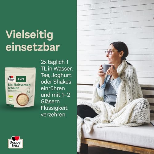 Doppelherz pure Bio Flohsamenschalen – geschmacksneutral – zur Unterstützung einer natürlichen Verdauung und der Darmgesundheit – 200 g