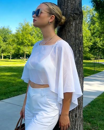 Image of Women Shawl and Wraps for Evening Dress Chiffon Cape Sheer Poncho Cover Up