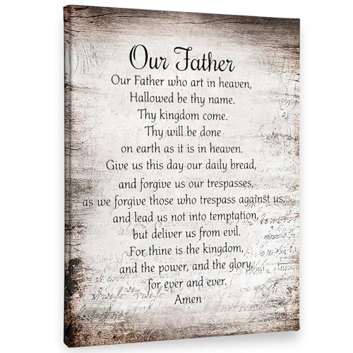 PHAMTE Our Father Wall Art, Christian The Lord's Prayer Art, Inspirational Bible Verse Scripture Print Framed Canvas Painting for Prayer Room, Office, Church (11x14)